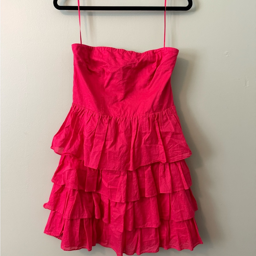 Pink Strapless Ruffle Dress